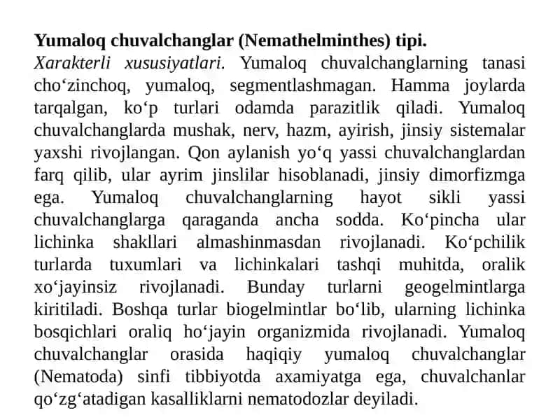 Odamlarda parazitlik qiluvchi yumaloq chuvalchanglar (egri boshli gijja, trixinella, rishta) 3
