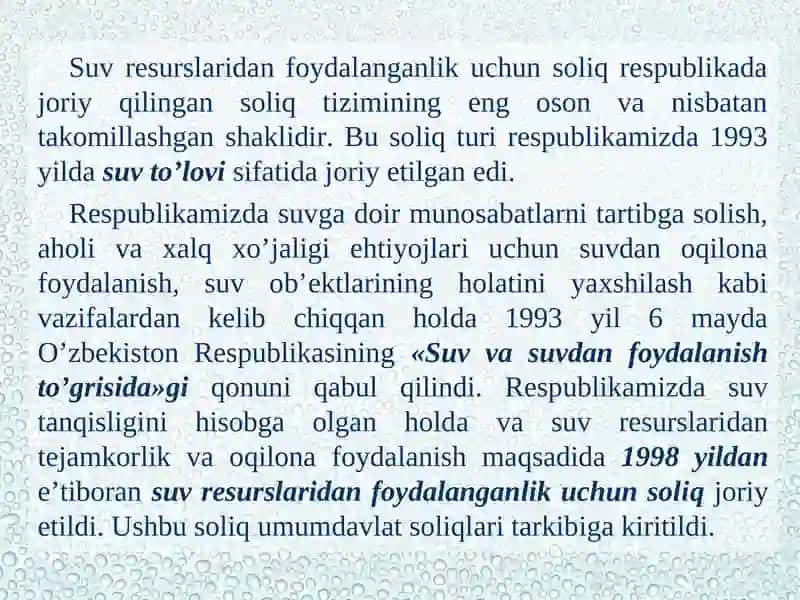 Suv resurslaridan foydalanganlik uchun soliq 3