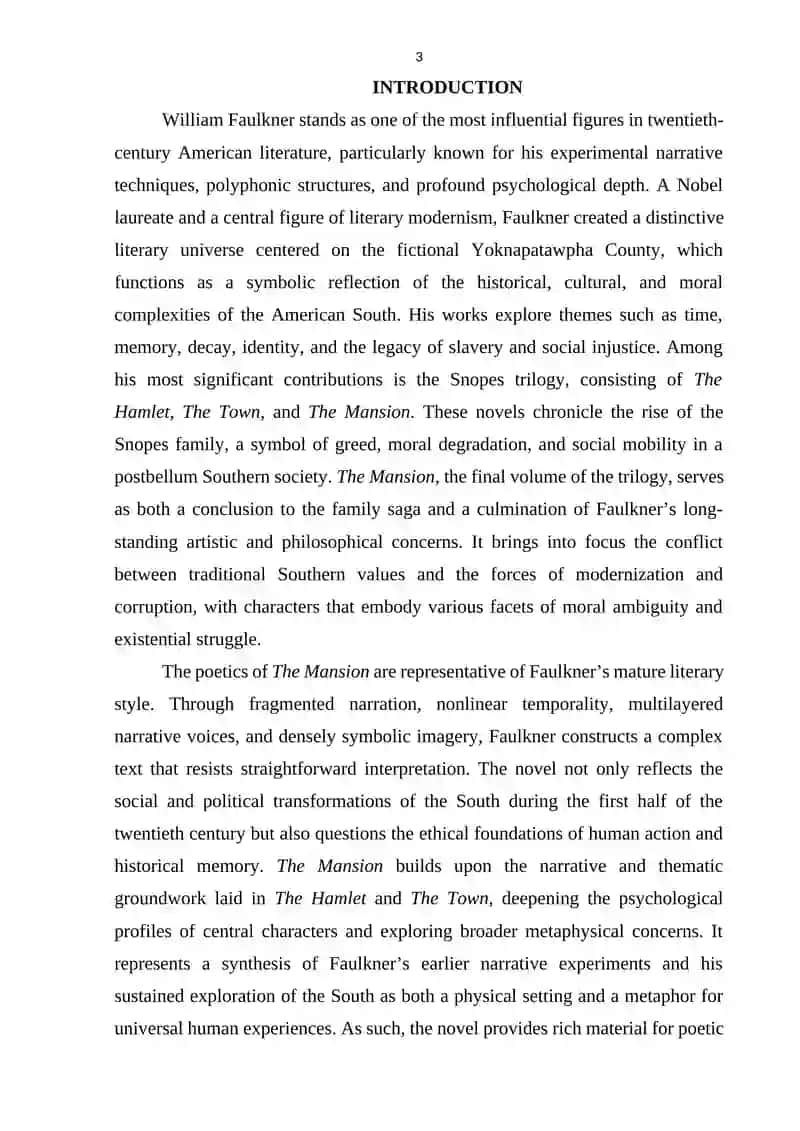 Features of the Poetic of W. Faulkner's Novel "The Mansion" 3