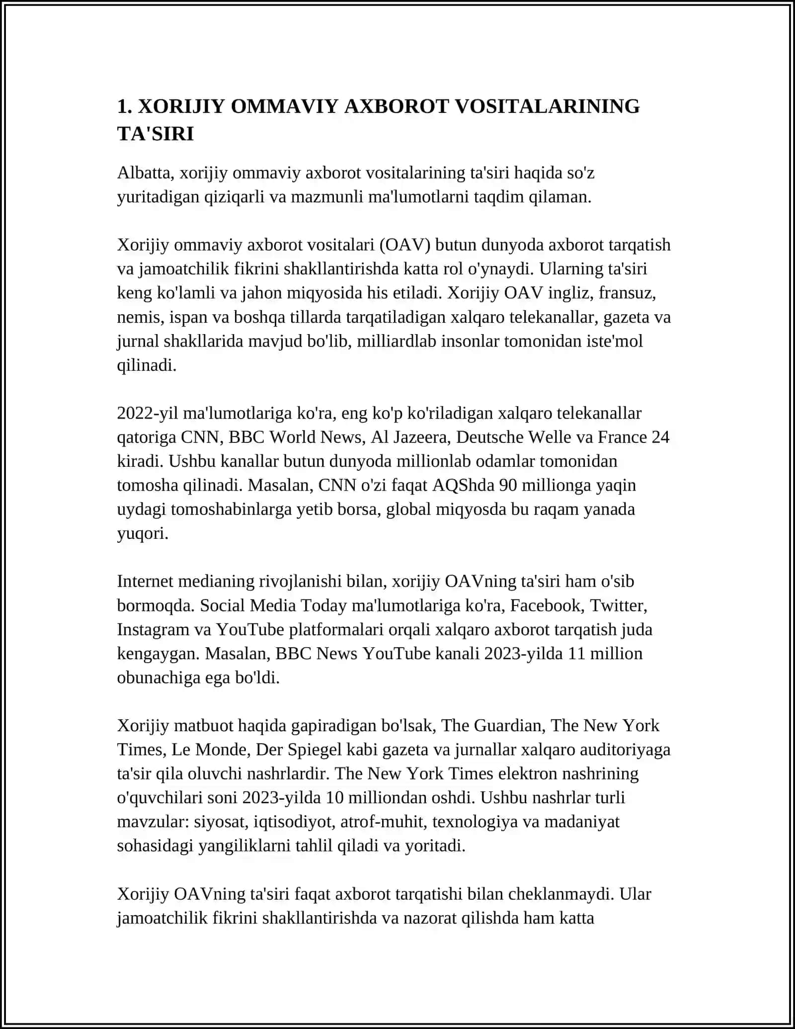 XORIJIY OMMAVIY AXBOROT VOSITALARINING MEDIA MAKONIDAGI O'RNI 3