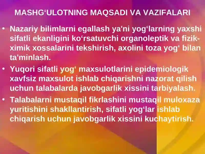 YOG‘LARNING OZUQAVIY VA BIOLOGIK QIYMATI.YOG‘NING SANITARIYA-GIGIENIK EKSPERTIZASI 3