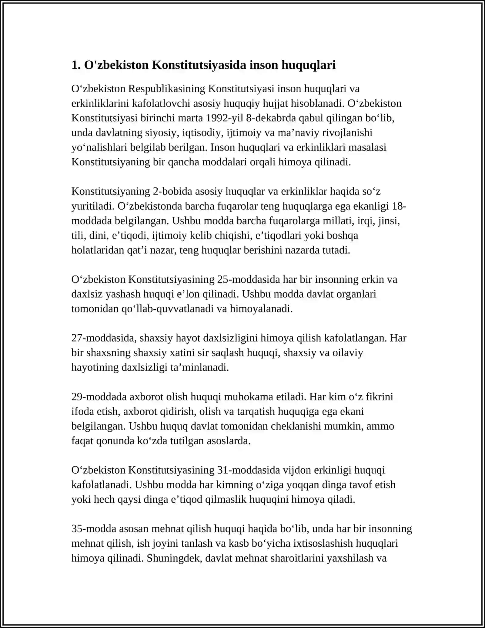 YANGI O'ZBEKISTONDA INSON HAQ HUQUQLARI VA ERKINLIKLARI KAFOLATINING YARATILISHI 3