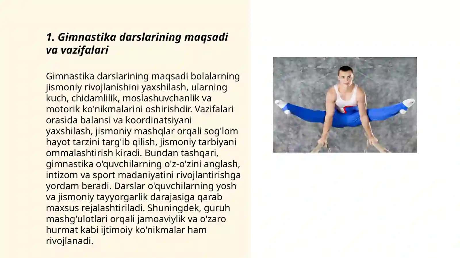 GIMNASTIKA DARSLARINI TASHKIL QILISH VA O'TKAZISH 3