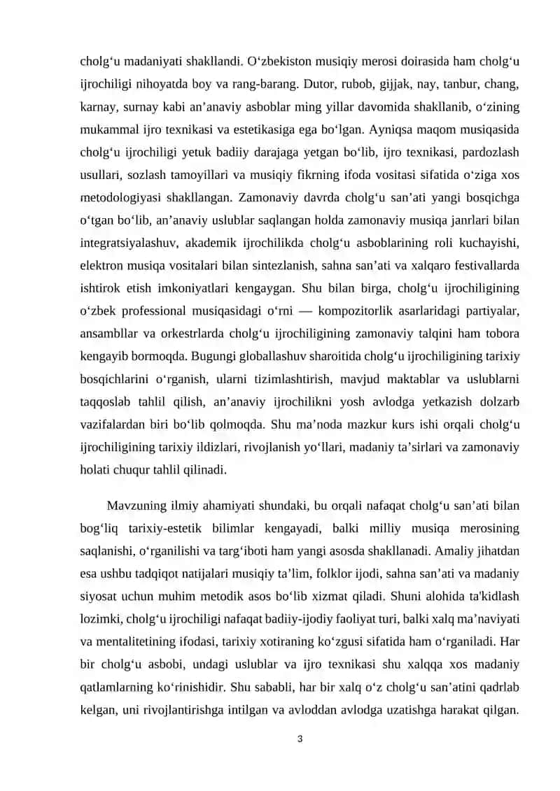 "Cholgʻu ijrochiligining tarixi va rivojlanish bosqichlari" 3