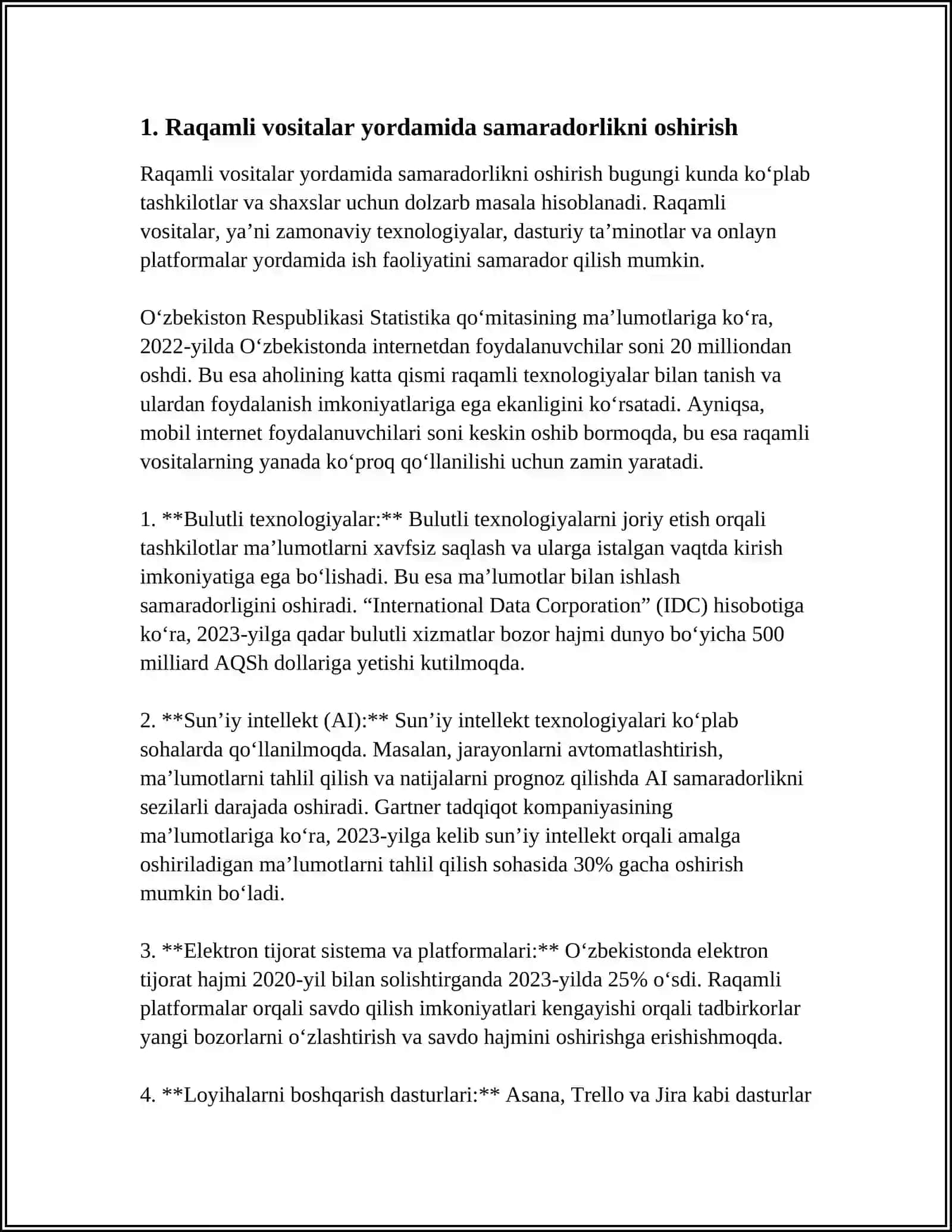 KORXONALARDA RAQAMLI VOSITALARNI JORIY QILISHNING SAMARADORLIGINI BAHOLASH 3