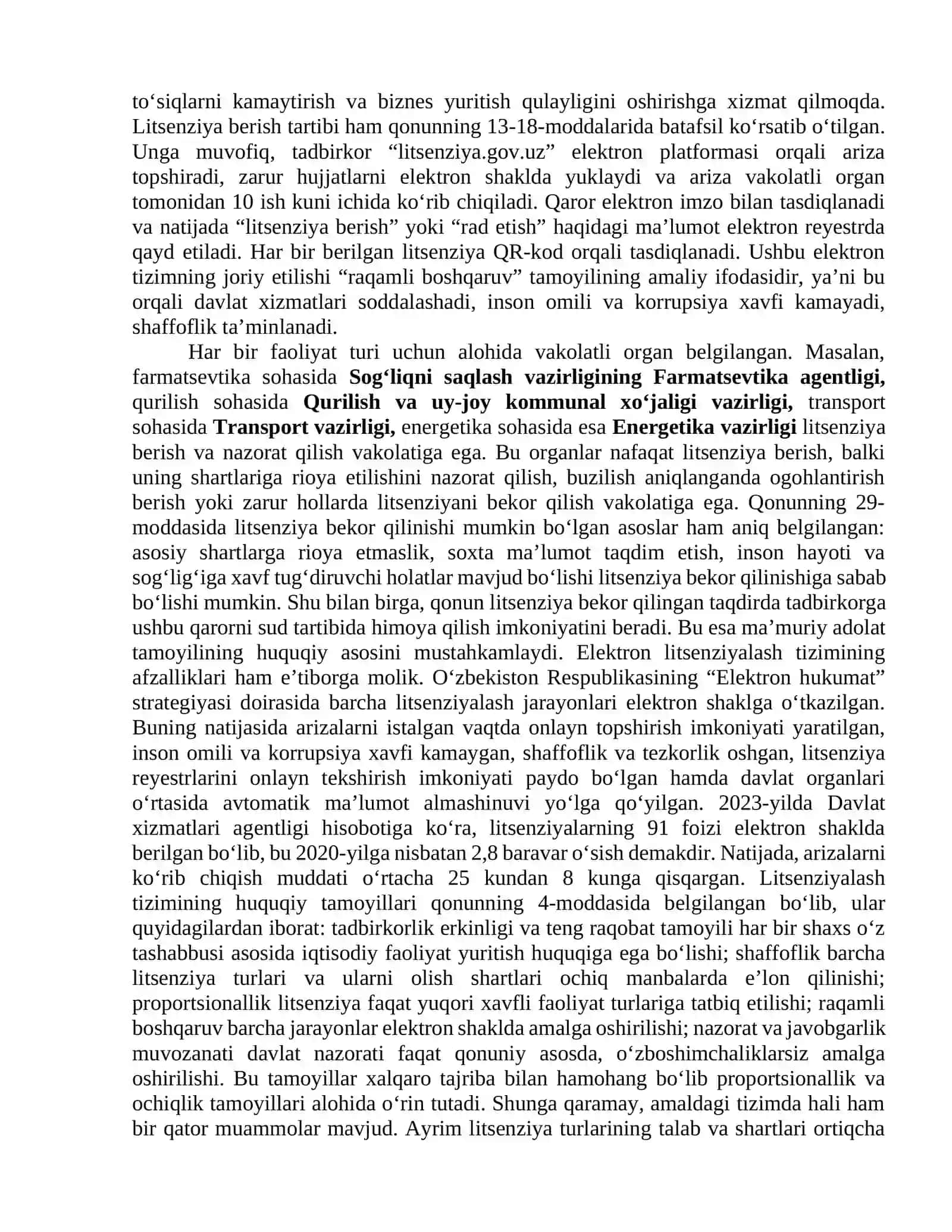 TADBIRKORLIK FAOLIYATIDA LITSENZIYALASH, RUXSAT BERISH VA XABARDOR QILISH         TARTIB-TAOMILLARINING HUQUQIY ASOSLARI 3