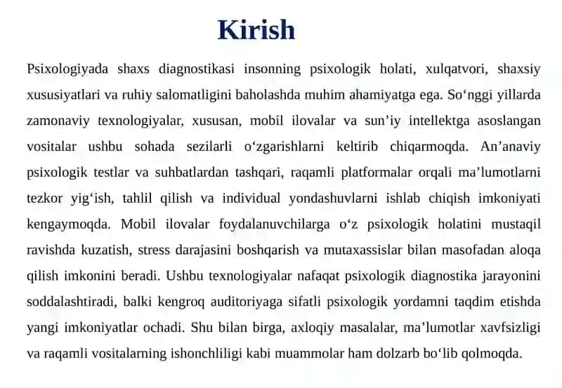 PSIXOLOGIYADA SHAXS DIAGNOSTIKASI: ZAMONAVIY TEXNOLOGIYALAR VA MOBIL ILOVALARDAN FOYDALANISH 3