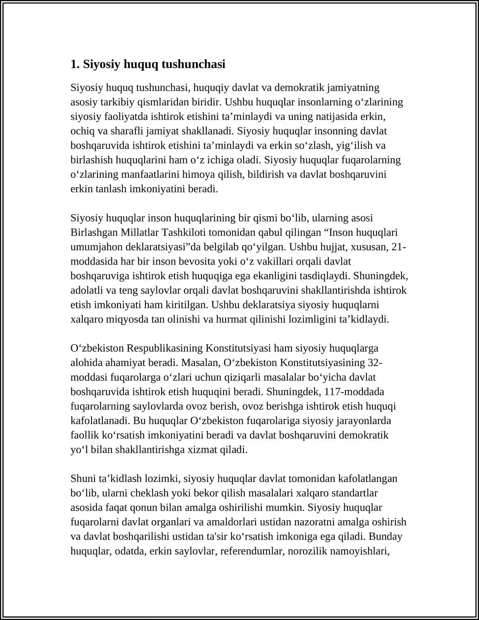 SIYOSIY HUQUQLAR TUSHUNCHASI MUSTAQIL ISH 3