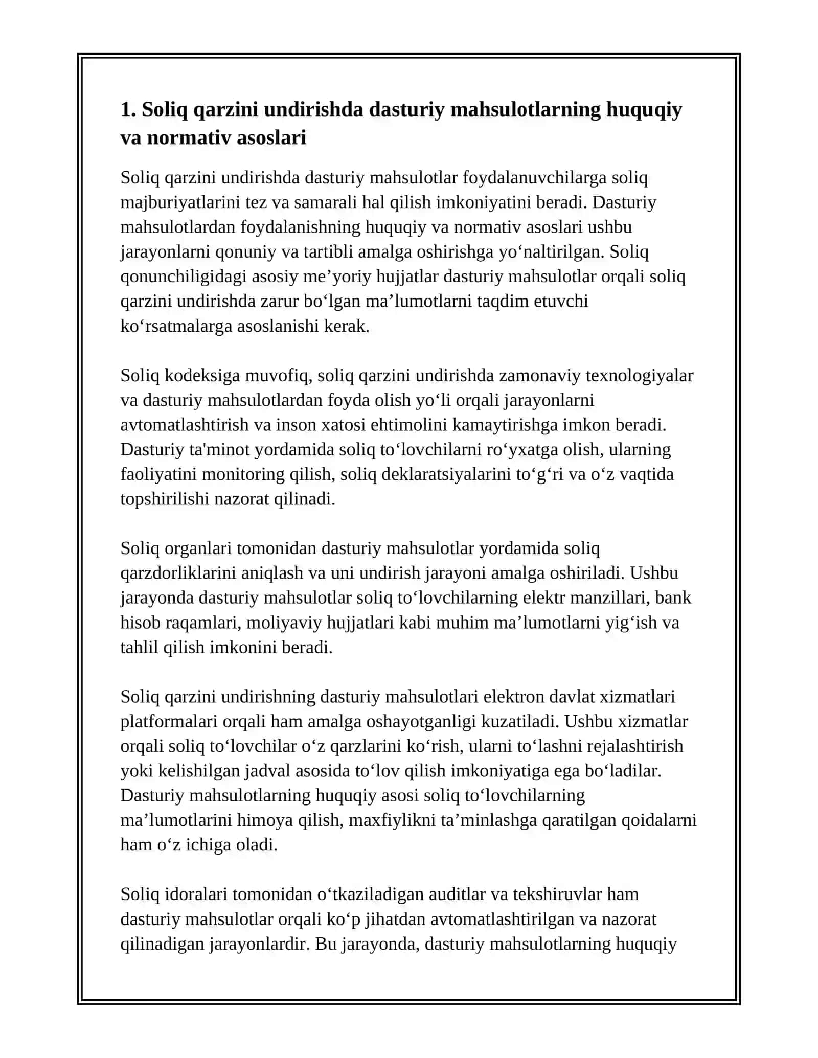 SOLIQ QARZINI UNDIRISHDA DASTURIY MAHSULOTLARDAN FOYDALANISH TARTIBI 3
