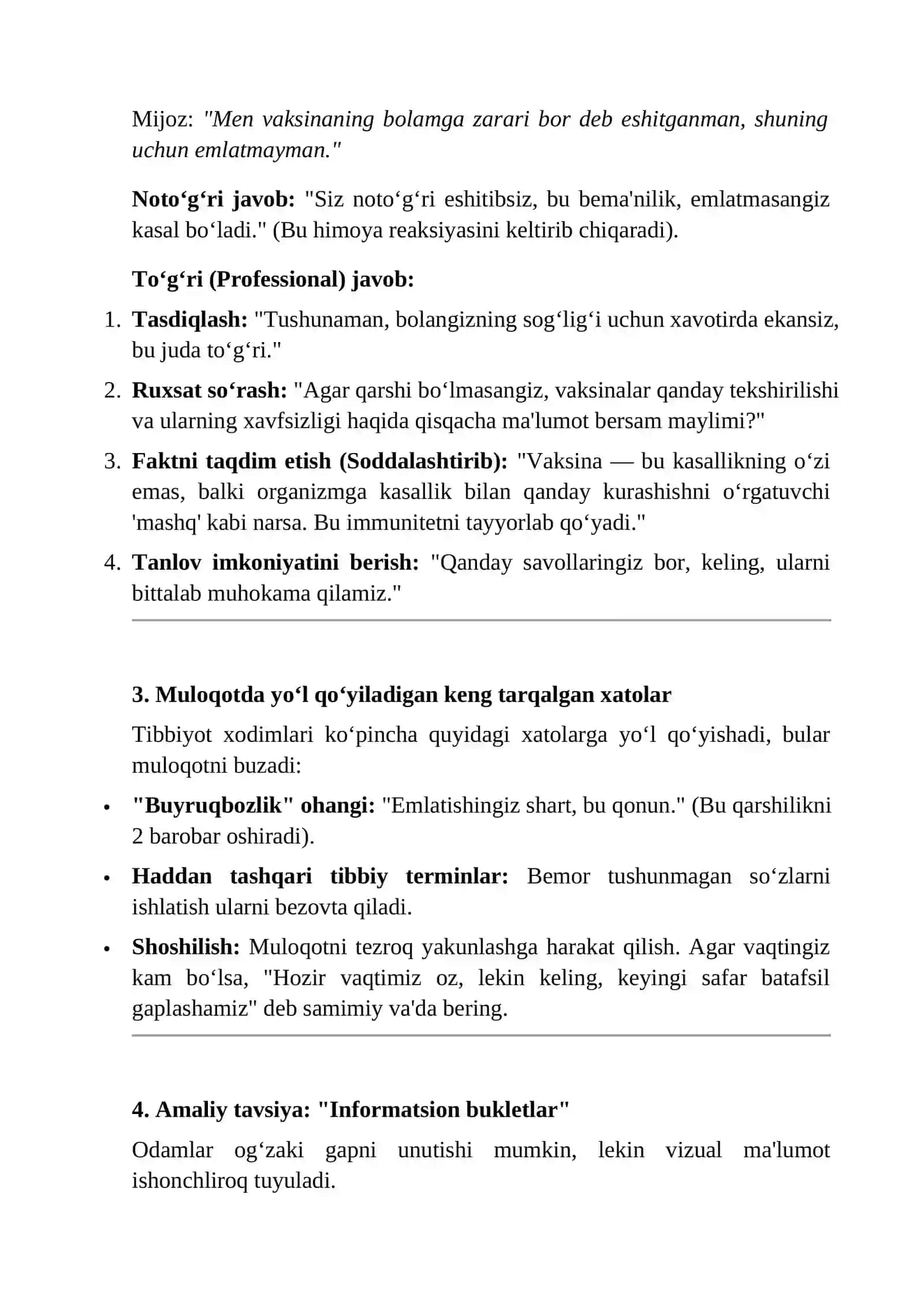 Immunizasiyadagi muammolar, shaxslararo muloqot 3