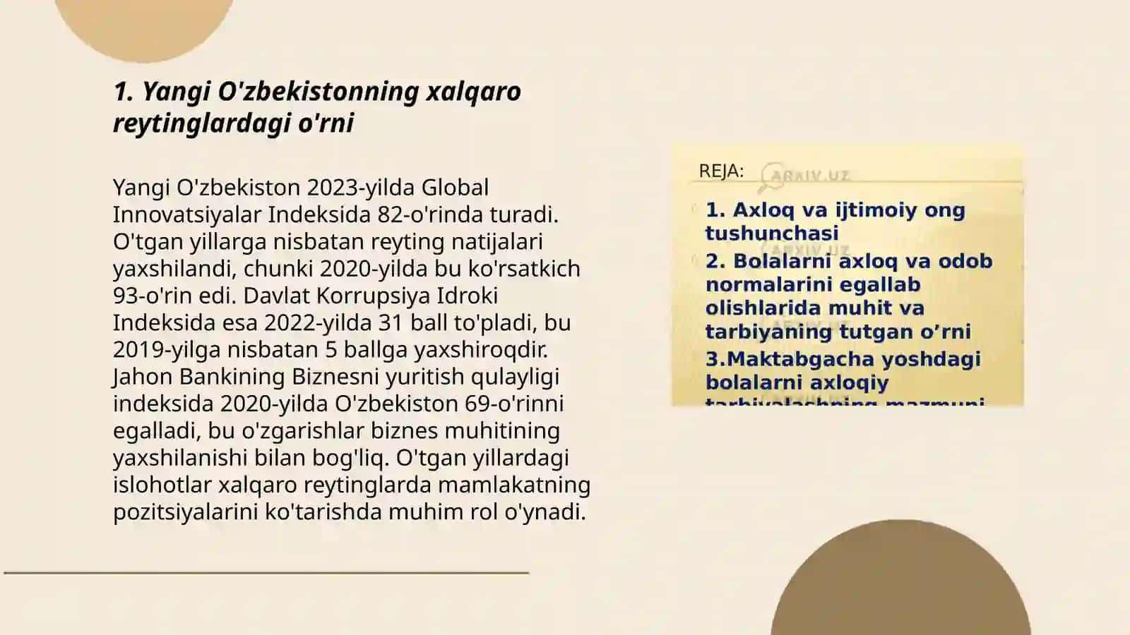 Yangi Òzbekistonda ijtimoiy-siyosiy,iqtisodiy va madaniy hayotida ro‘y berayotgan o'zgarishlarning xalqaro reyting va indekslarda aks etishi 3