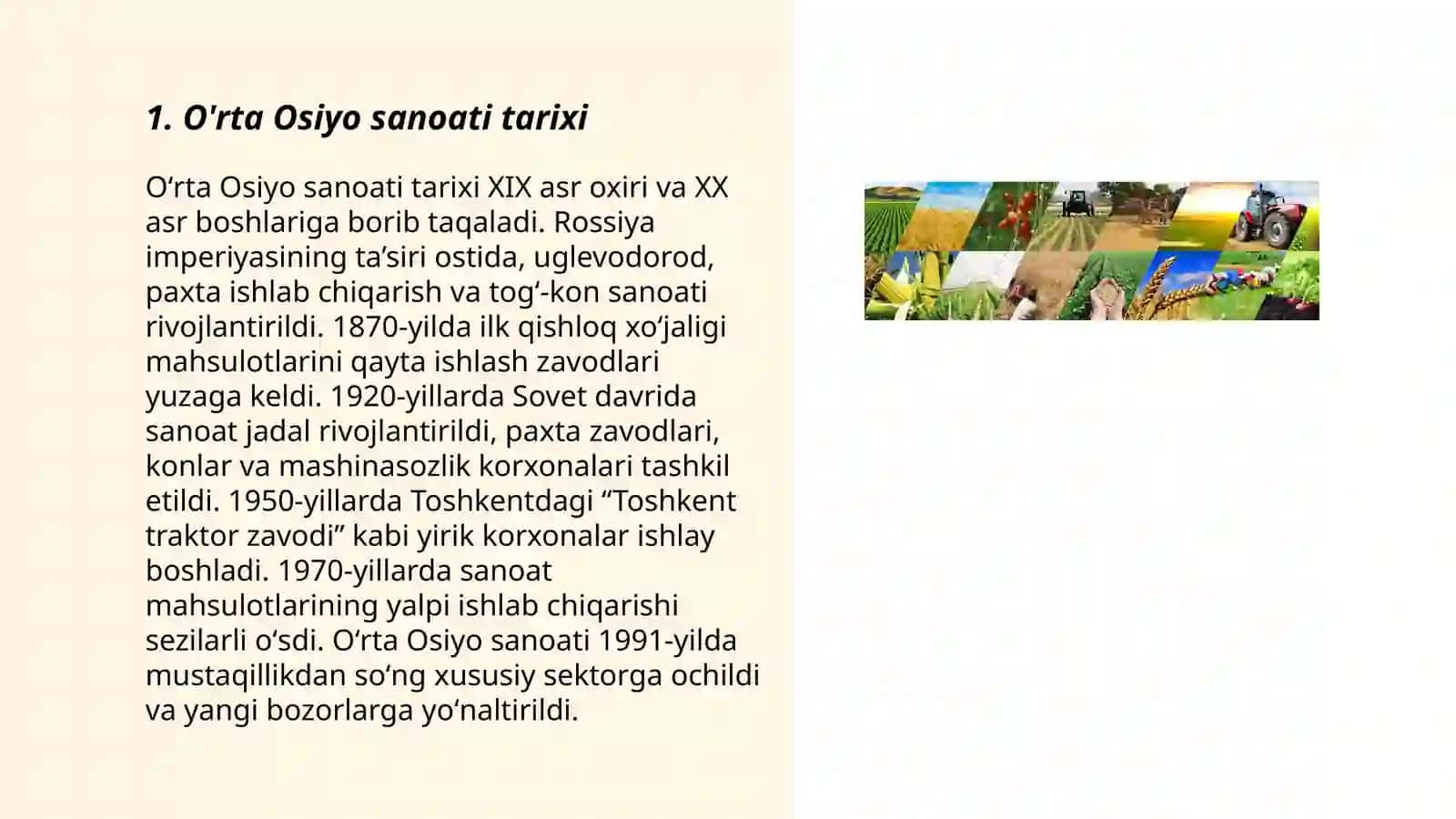 O'rta Osiyo sanoati va qishloq xo'jaligi 3
