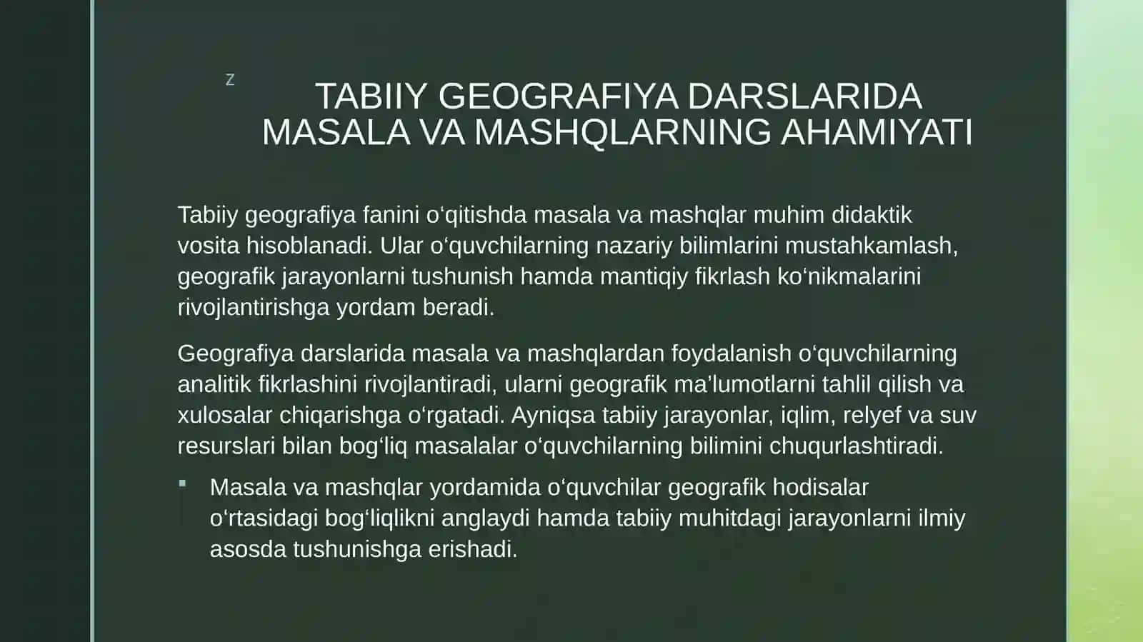 TABIIY GEOGRAFIYA DARSLARIDAN MASALA, MASHQLAR, KROSSVORD VA REBUSLAR TUZISH 3
