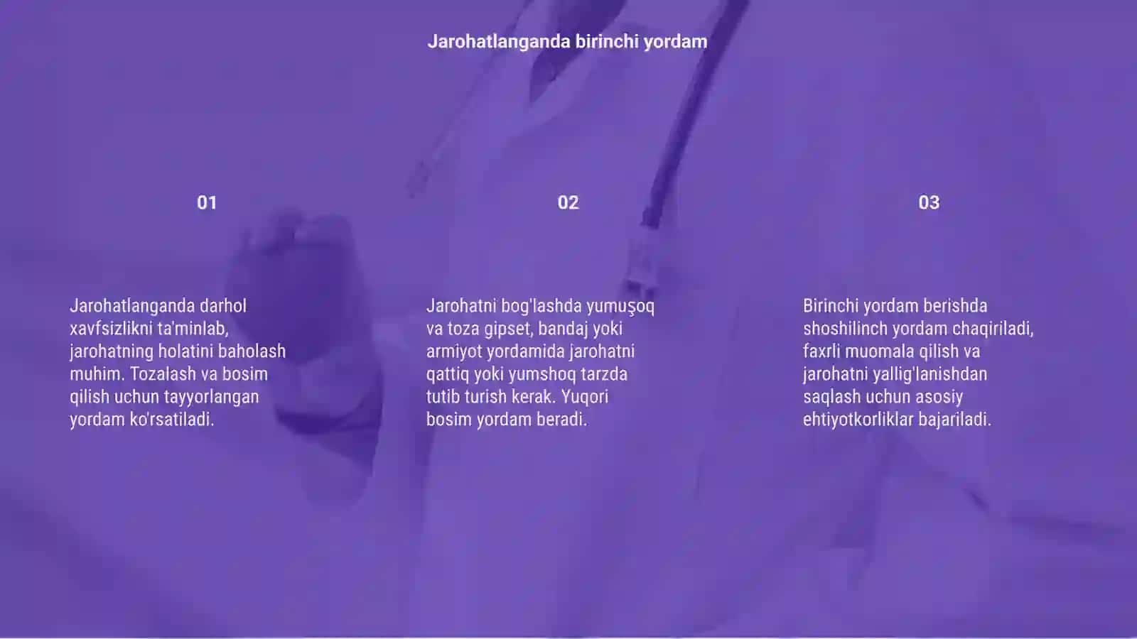 Jarohatlanganda nima qilinadi va jarohat qanday boglanadi 3