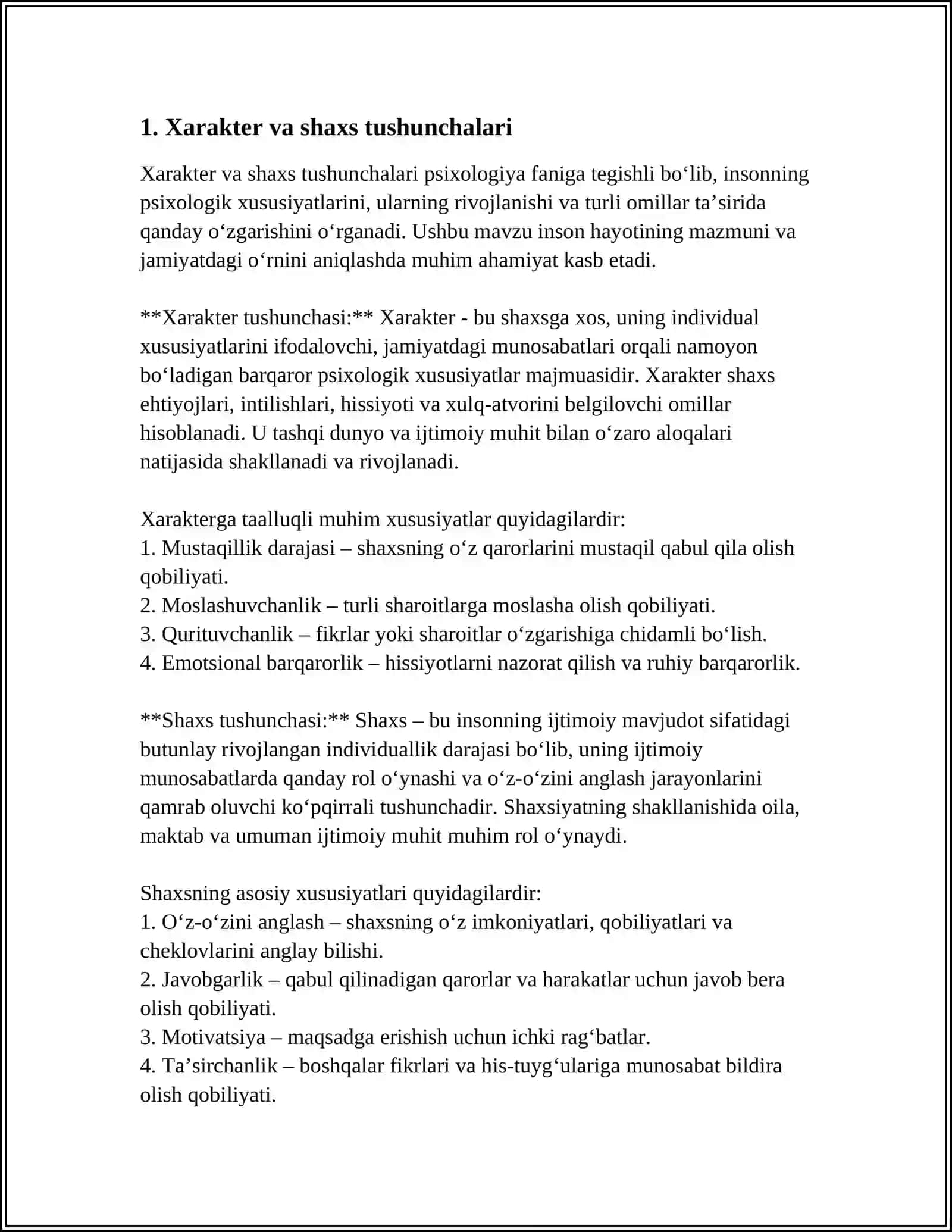 XARAKTER AKSENTUATSIYASINI O'RGANISH 3