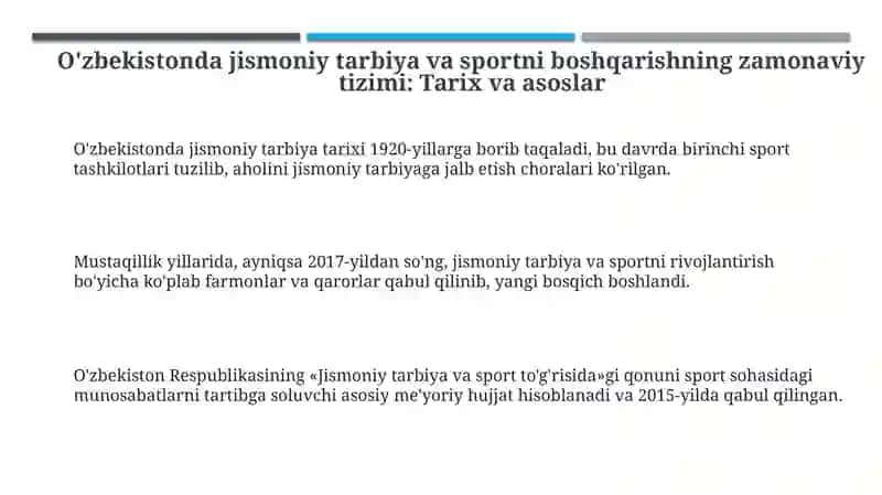 O'zbekistonda jismoniy tarbiya va sportni boshqarishning zamonaviy tizimi 3