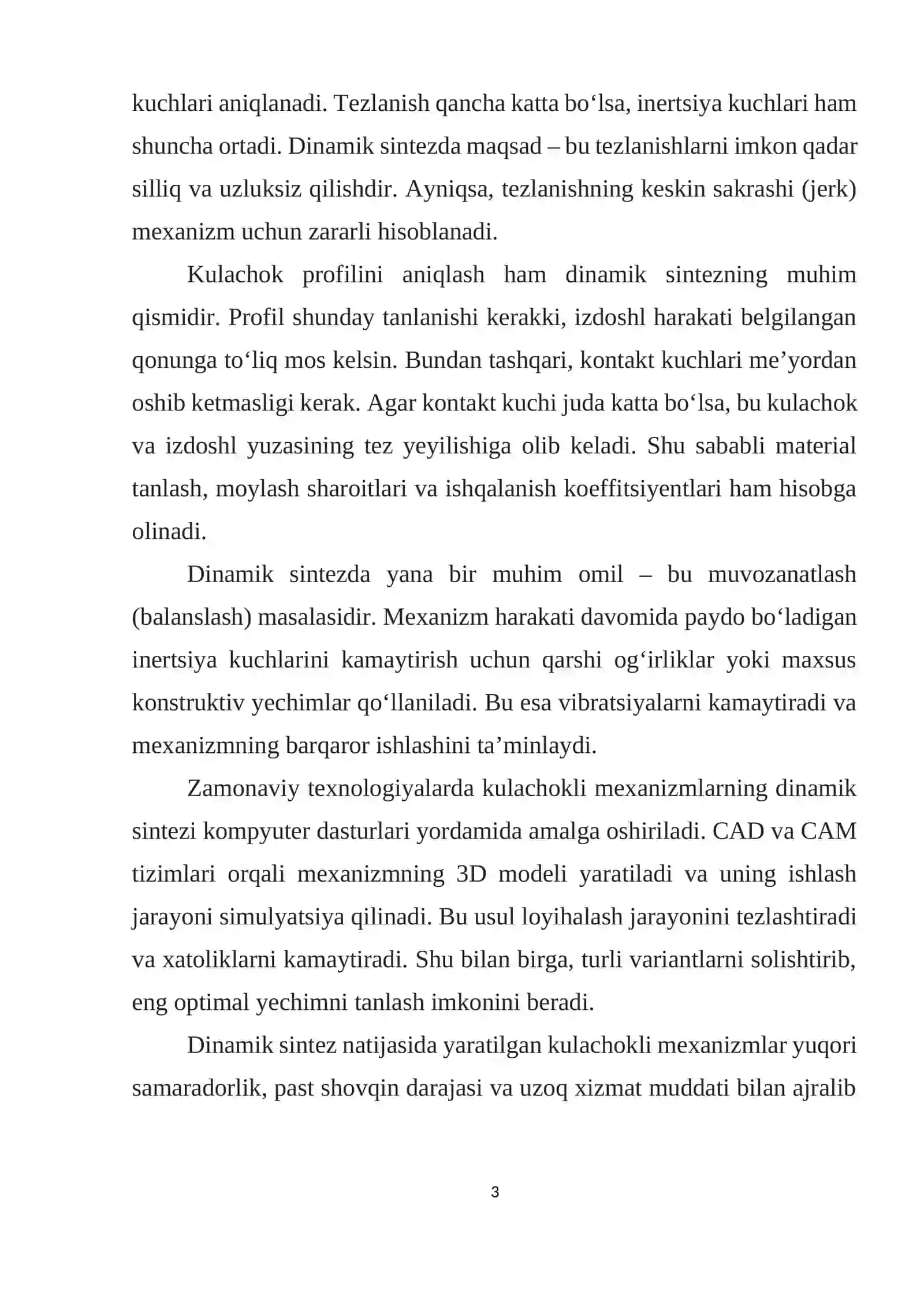 KULACHOKLI MEXANIZMLARNING DINAMIK SINTEZI 3