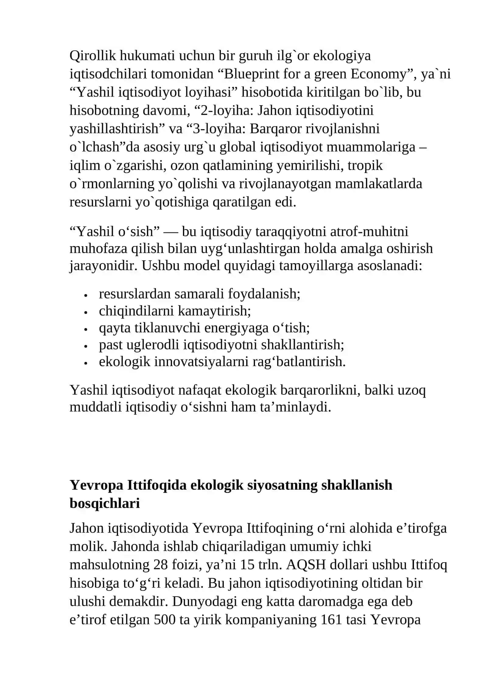 Yevropa ittifoqida “yashil o’sish”ni ta’minlash strategiyasining ustuvor yo’nalishlari 3