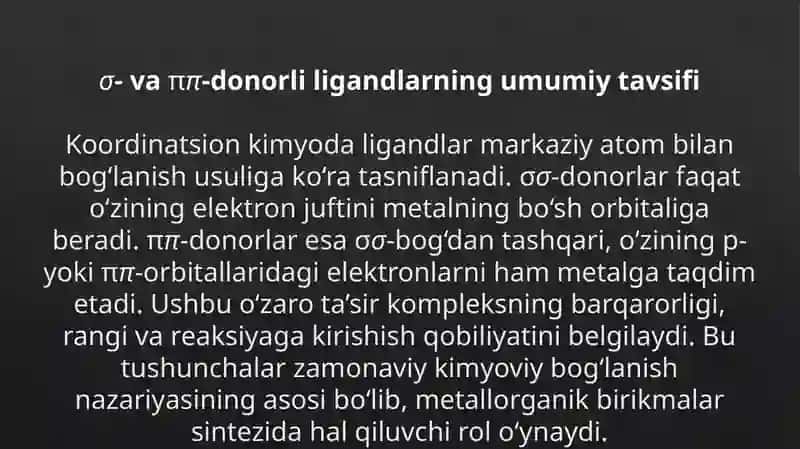 σ-VAππ- DONORLI LIGANDLARNING KOORDINATSION BIRIKMALARI 3