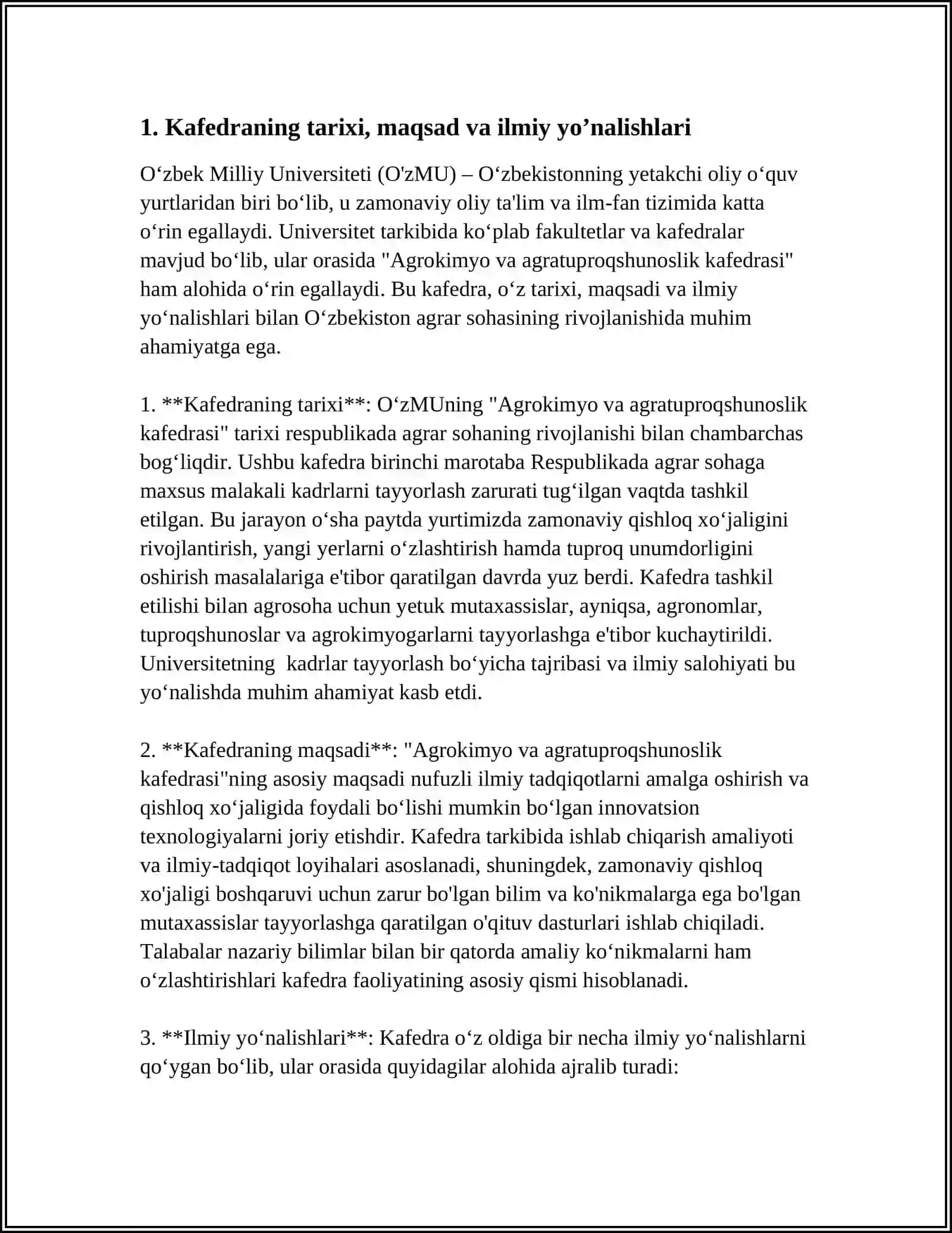O'ZBEKISTON MILLIY UNVERSITETI AGROKIMYO VA AGRATUPROQSHUNOSTLIK KOFEDRASI 3