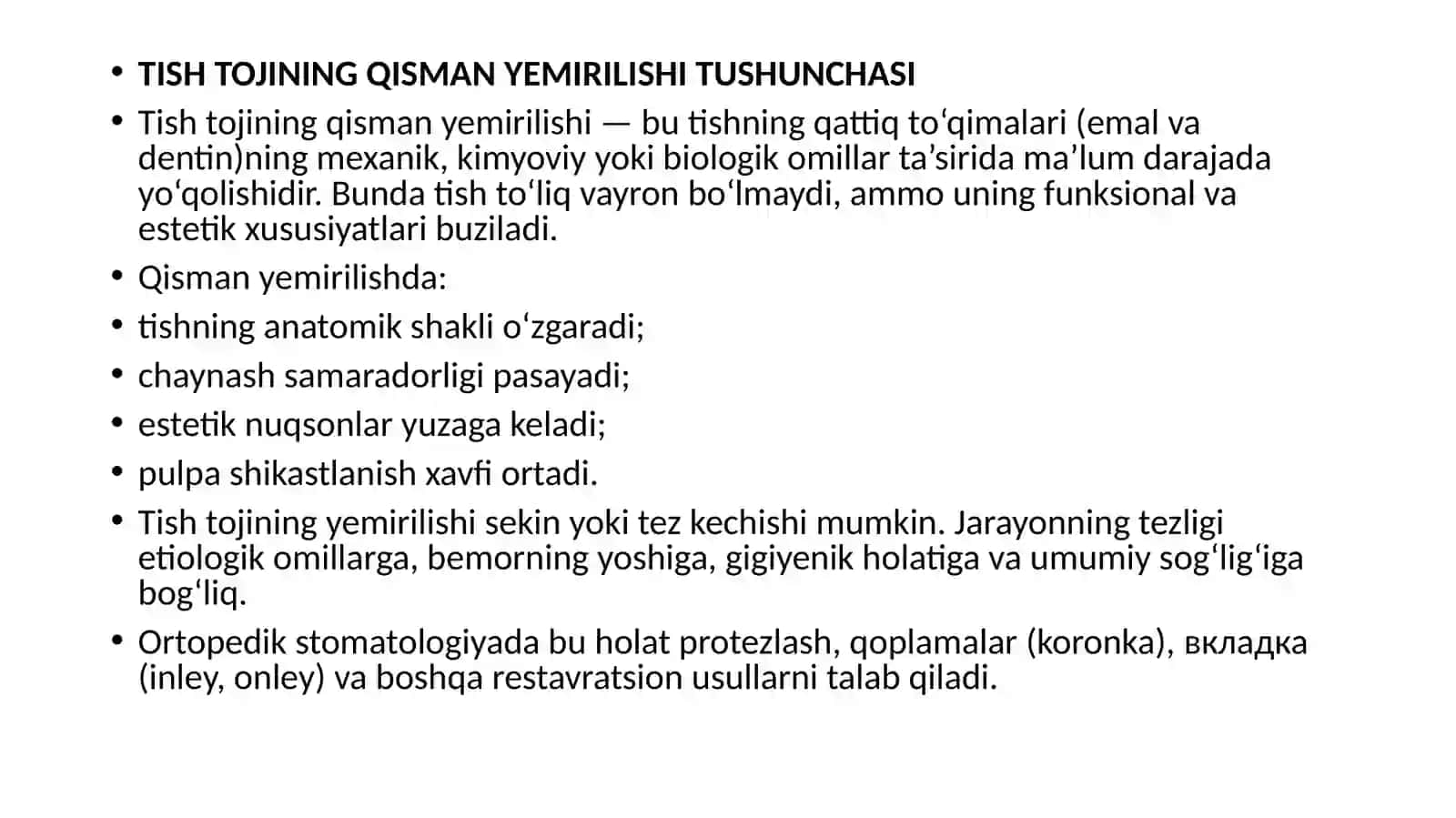 TISH TOJINING QISMAN YEMIRILISHI 3