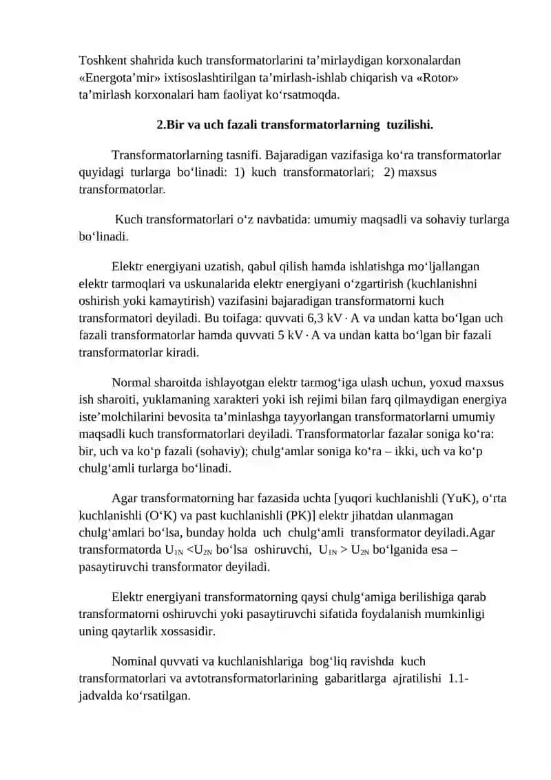 Mа’ruzа №3. Transformatorlarning tuzilishi va ishlashi 3
