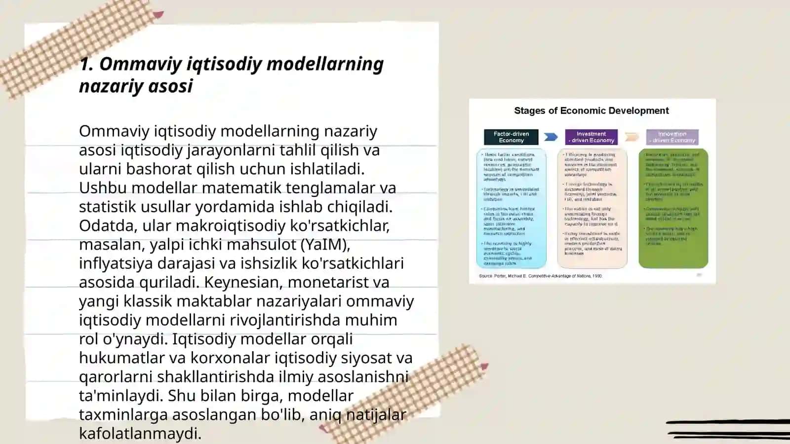 Iqtisodiy tahlilda omillar tizimi hamda modellar, iqtisodiy modellarning turlari 3