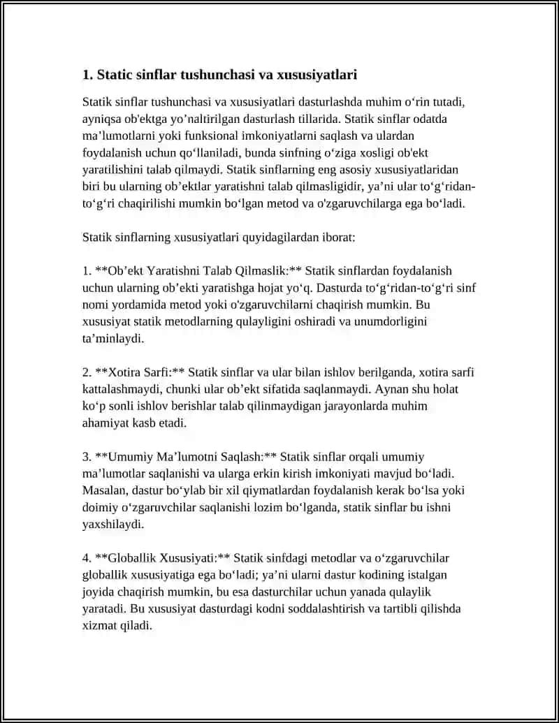 STATIC SINFLAR VA STATIC METODLAR BILAN HISOBLASH MODULI 3
