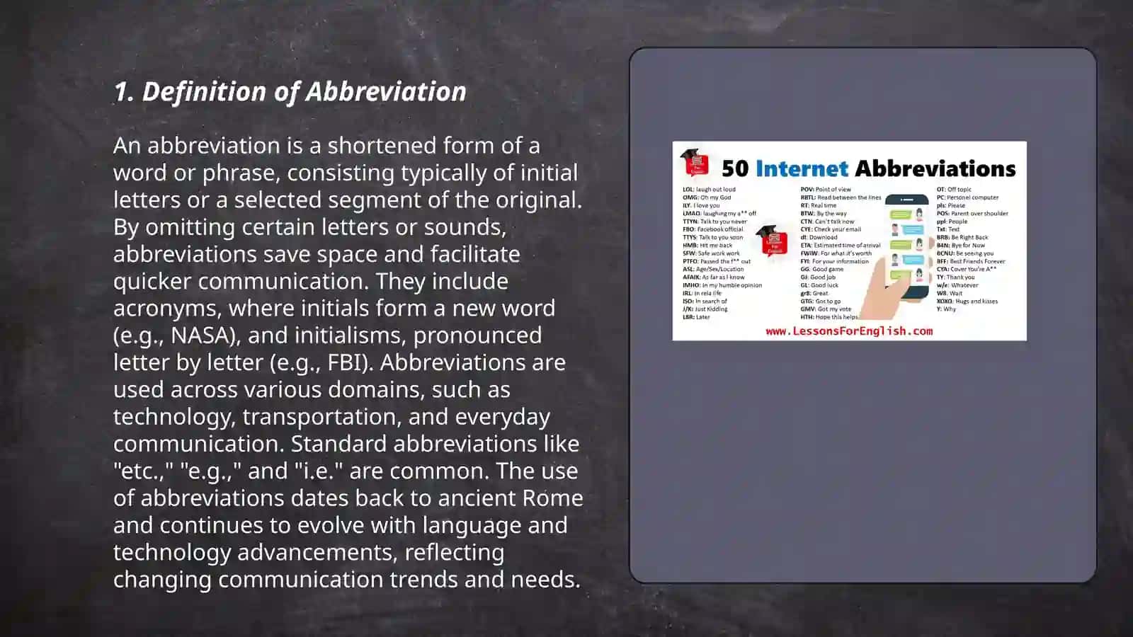 Abbreviation as one of the two types of shortening in modern english 3