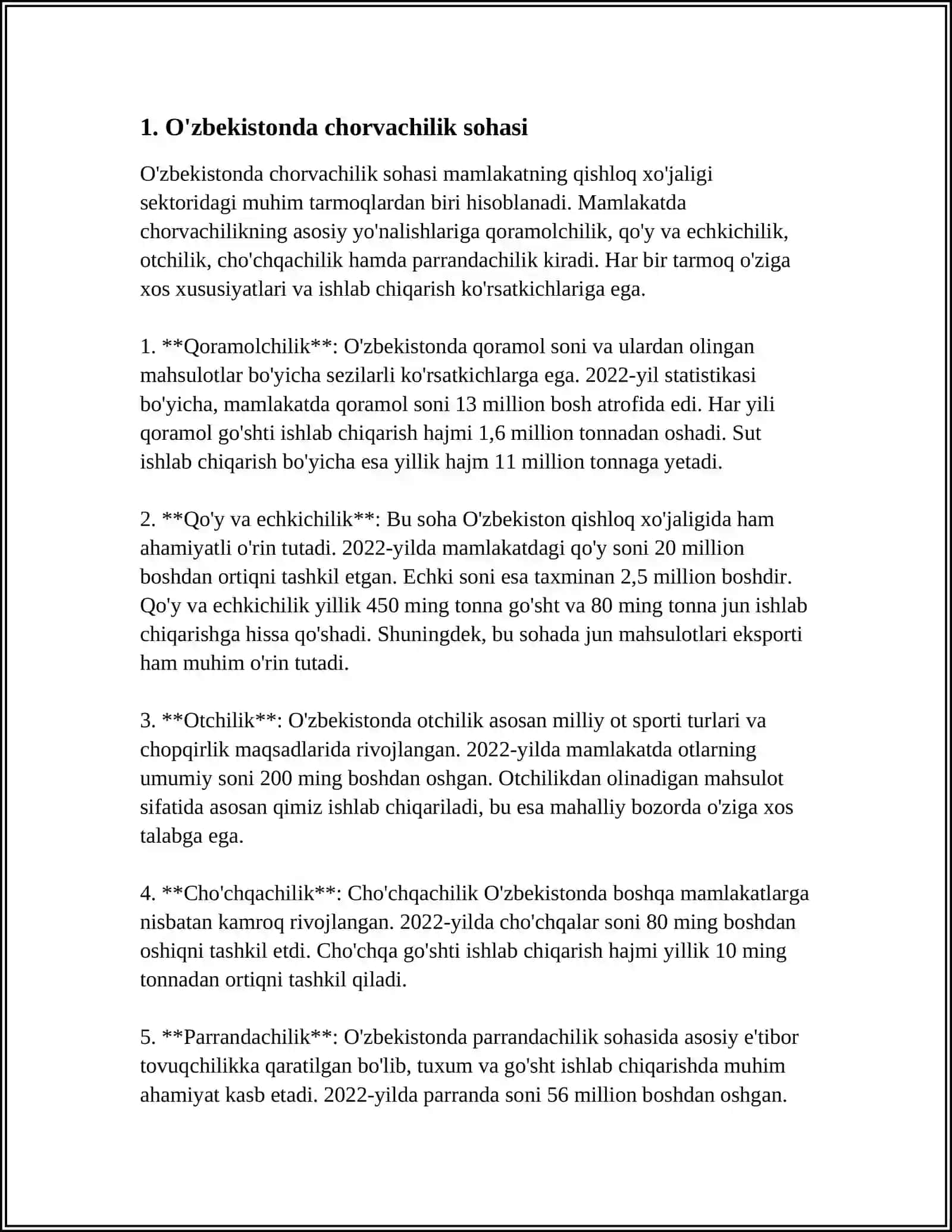O'zbekistonda Mollar Soni 3