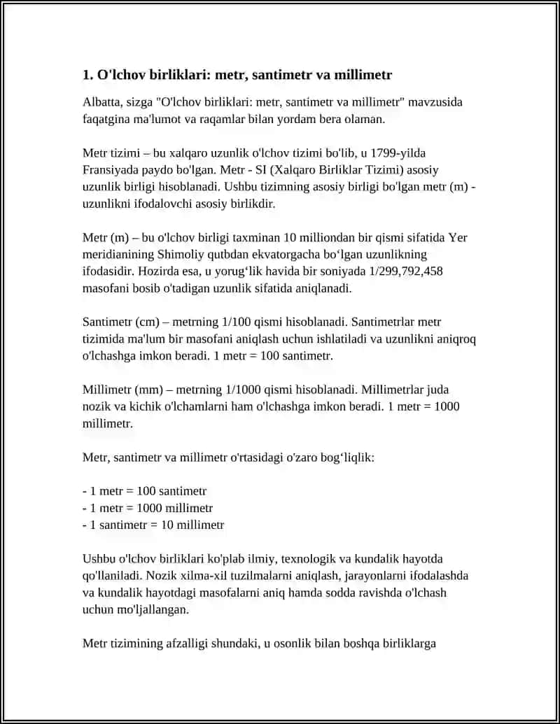 O'lchov birliklari: metr, santimetr va millimetr 3