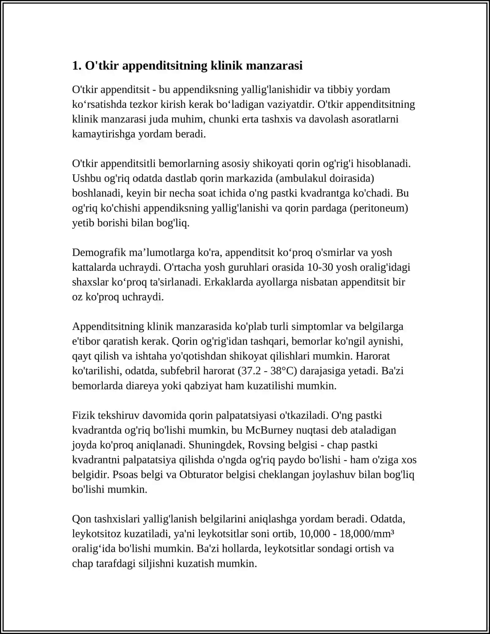 O'TKIR APPENDITSITNING ATIPIK KECHISHI 3