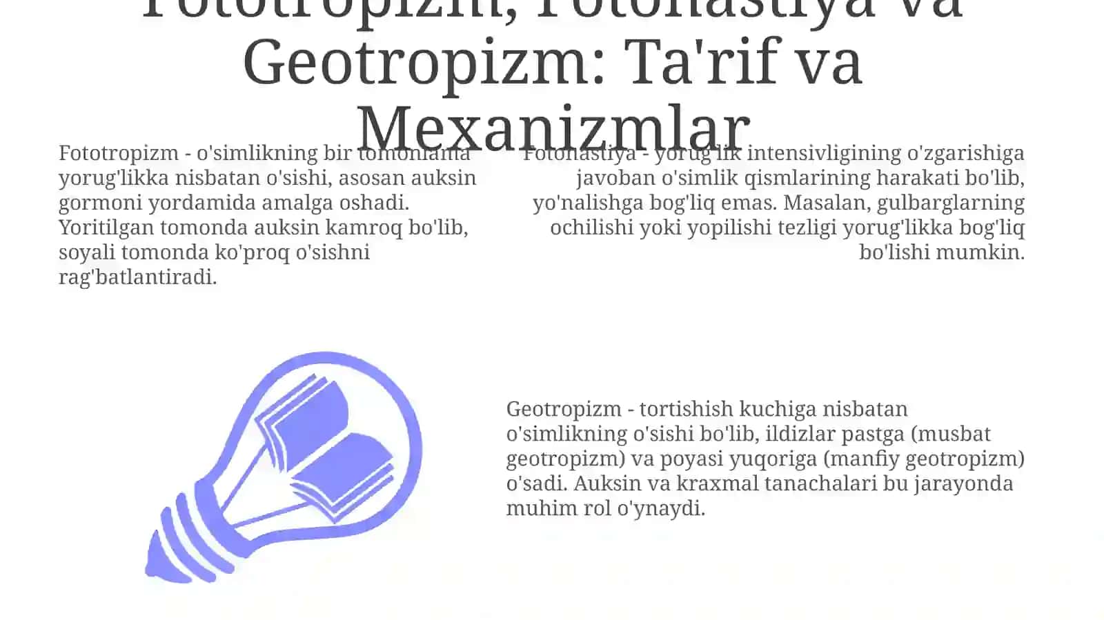 Fototropizm, Fotonastiya va Geotropizm: Ta'rif va Mexanizmlar 3