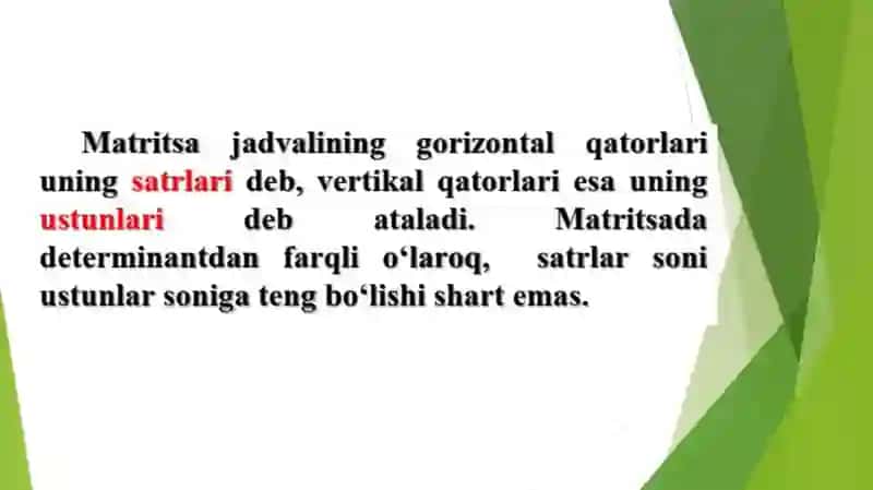 Matritsalar va ular ustida amallar. Determinantlar 3
