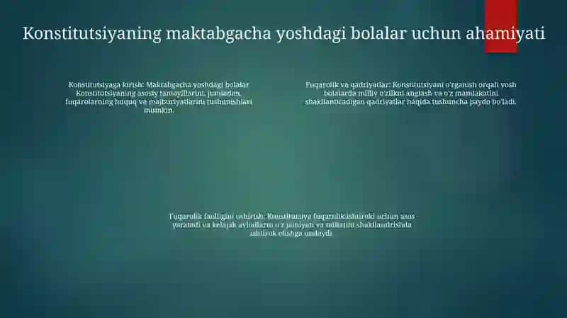Maktabgacha Yoshdagi Bolalarda OʻZbekiston Respublikasi Konstitutsiyasi Bilan Tanishtirish 3