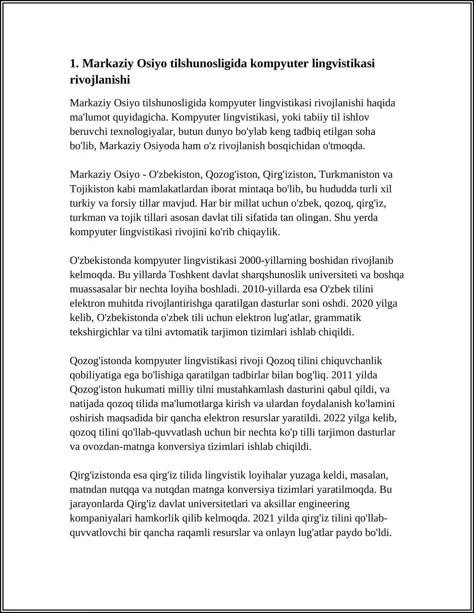 MARKAZIY OSIYO TILSHUNOSLIGIDA KOMPYUTER LINGVISTIKASI BO‘YICHA QILINGAN ISHLAR 3