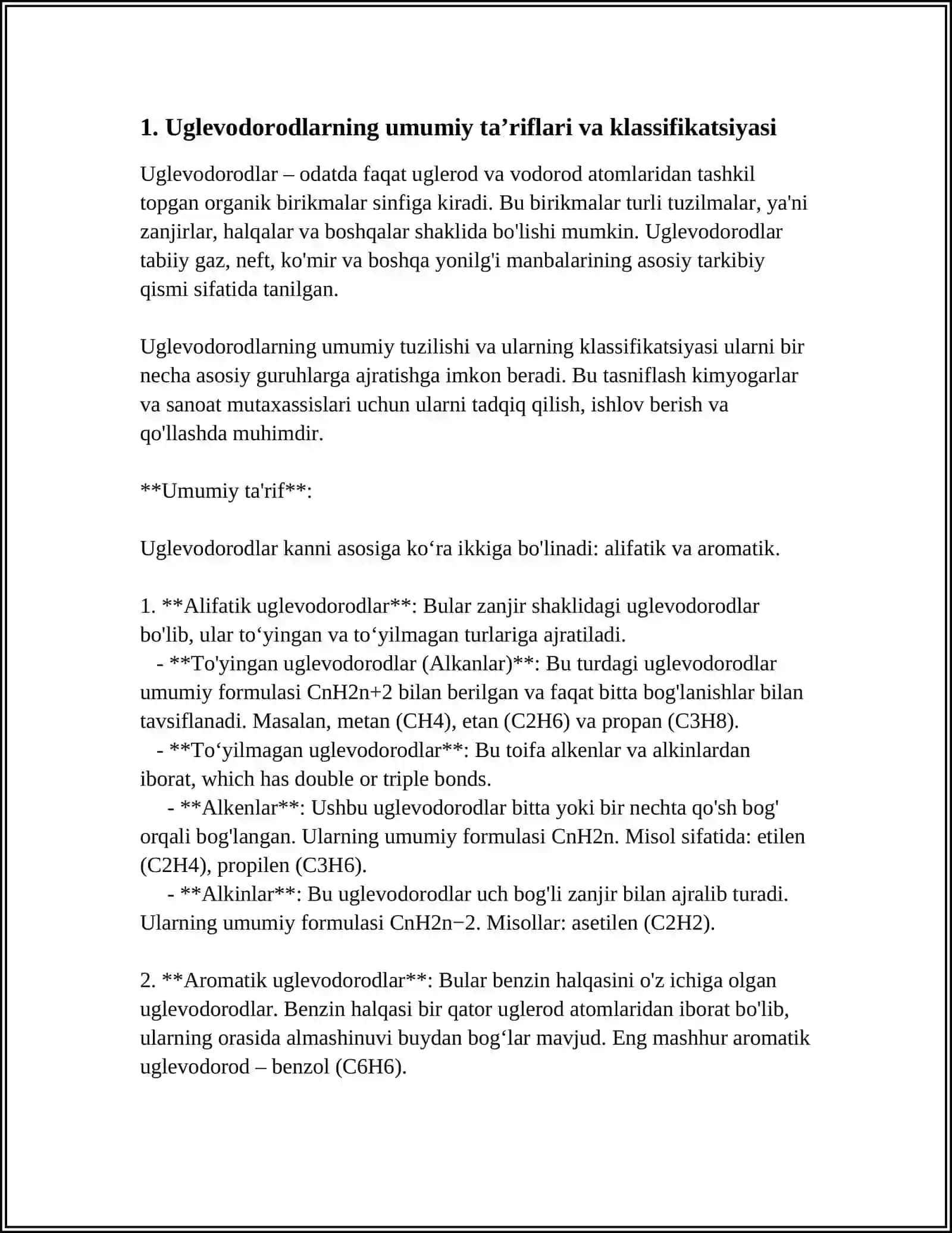Uglevodorodlar Umumiy Xarakteristikasi va Ayrilma Vakillari 3