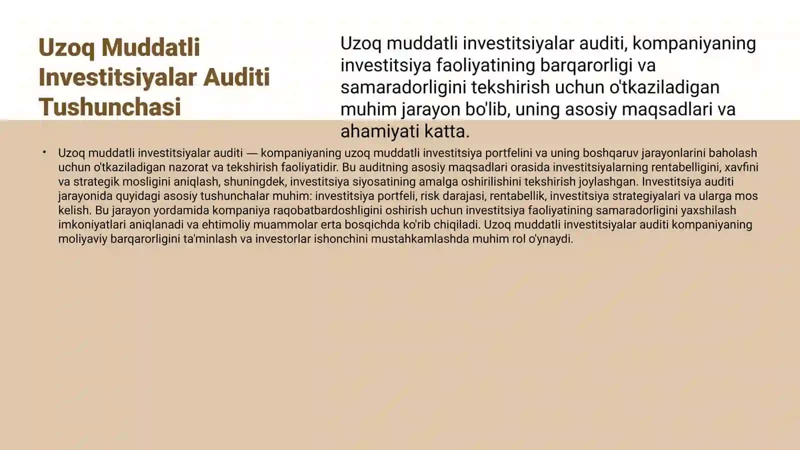 Uzoq muddatli investitsiyalar auditi 3