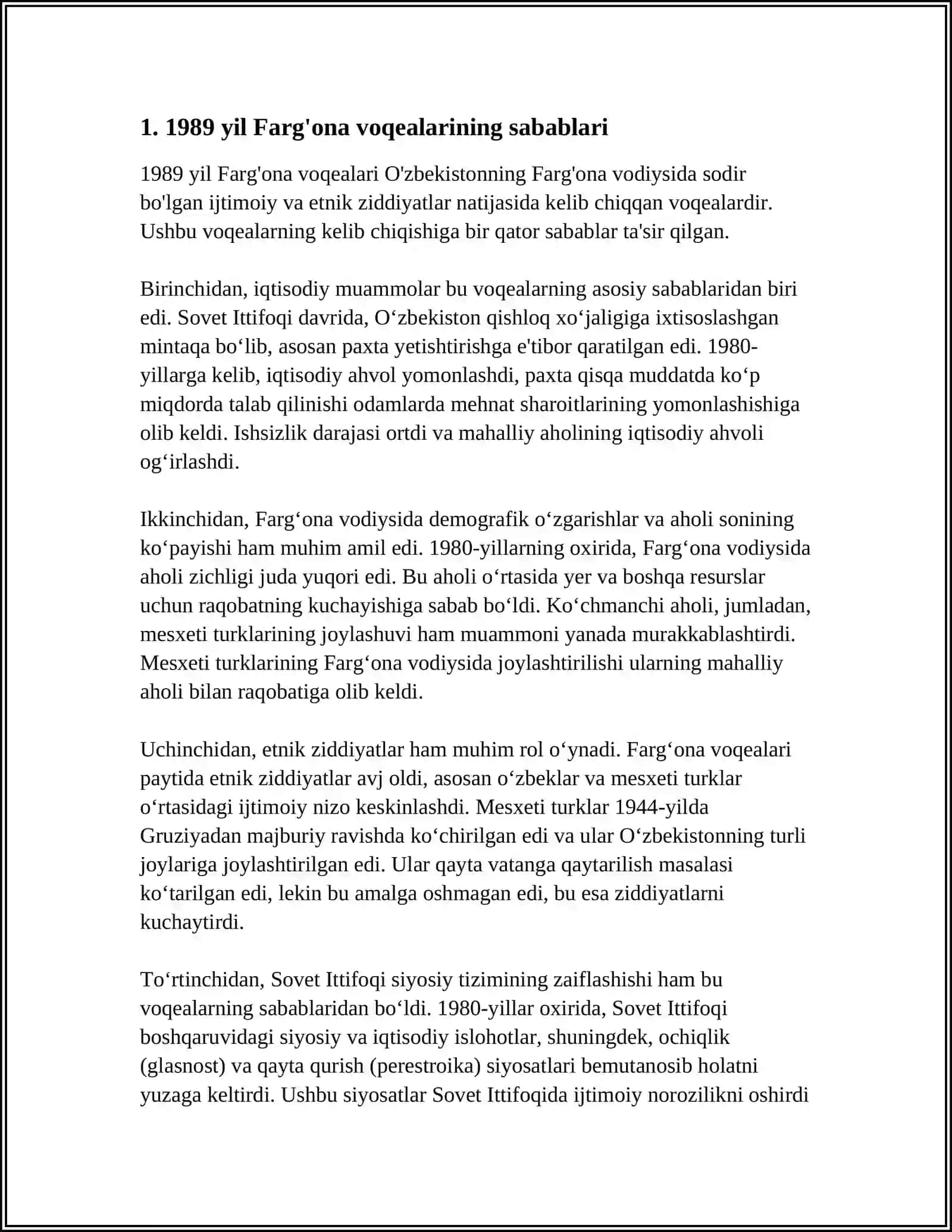 1989 YIL FARĢONA VOQEALARI. ÒZBEKISTONDA IJTIMOIY INQIROZNING AVJ OLISHI 3