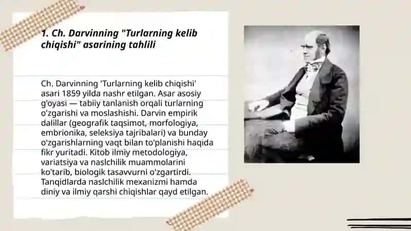 Ch. Darvin va boshqa olimlarning evolyutsiyaga doir asarlari 3