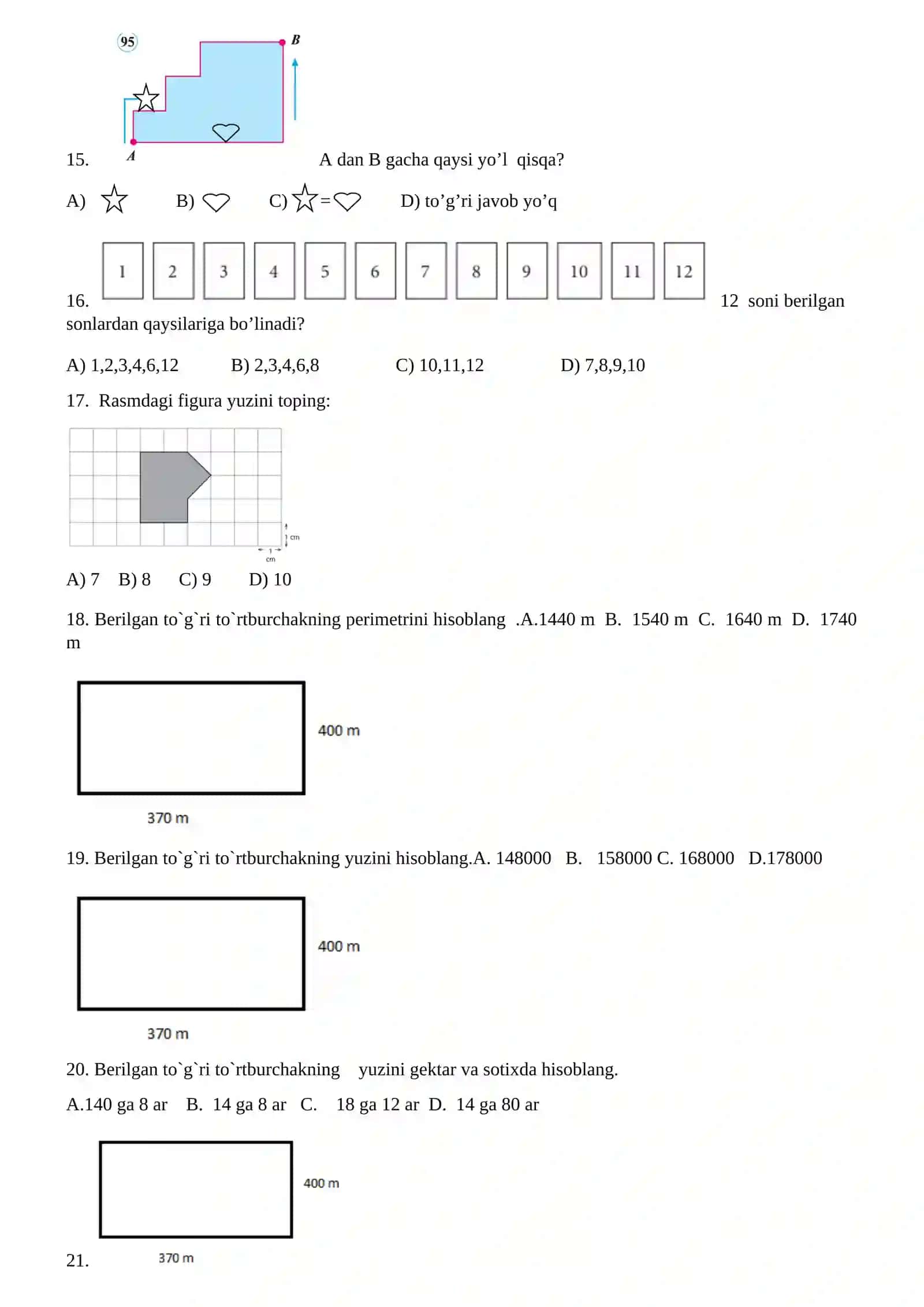 5-sinf matematika test 3