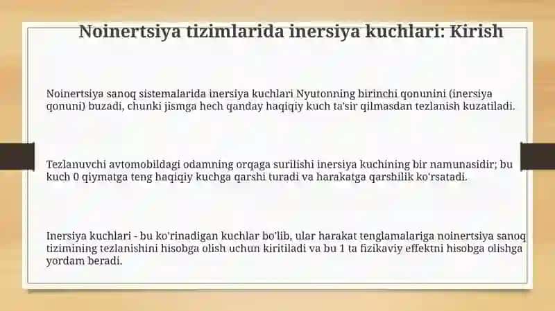 Noinertsiya tizimlarida inersiya kuchlari 3