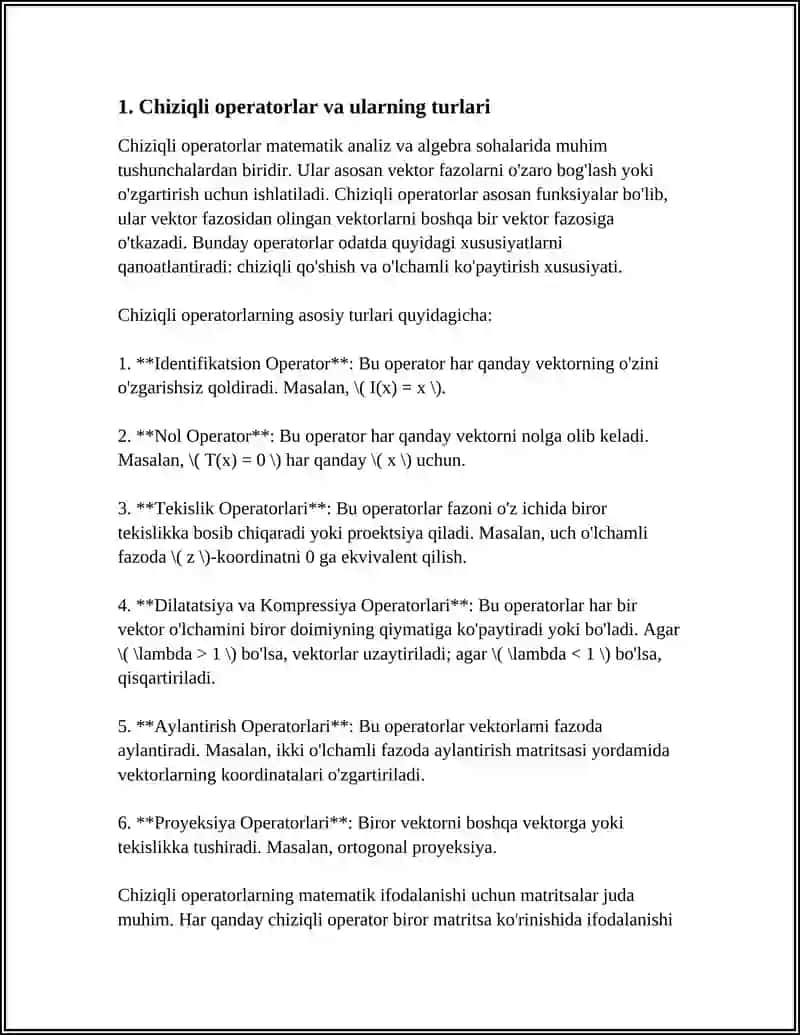 CHIZIQLI OPERATOR VA ULARNING XOSSALARI 3