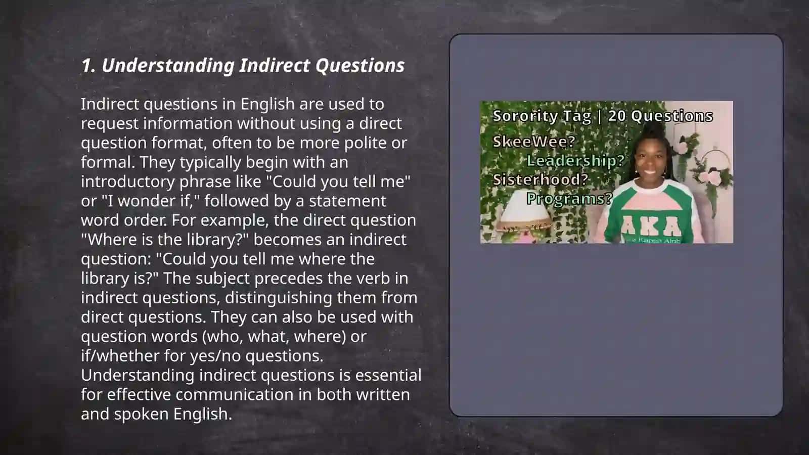 Indirect questions, question tags 3