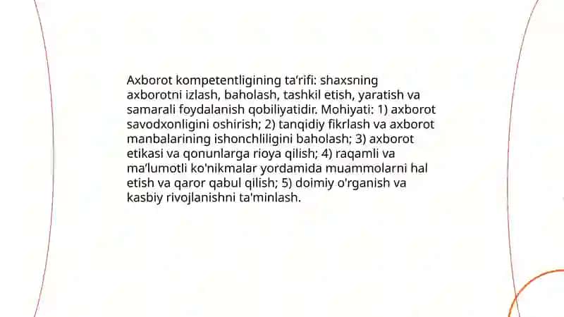 Axborot kompetentligining òziga xos xususiyatlari 3