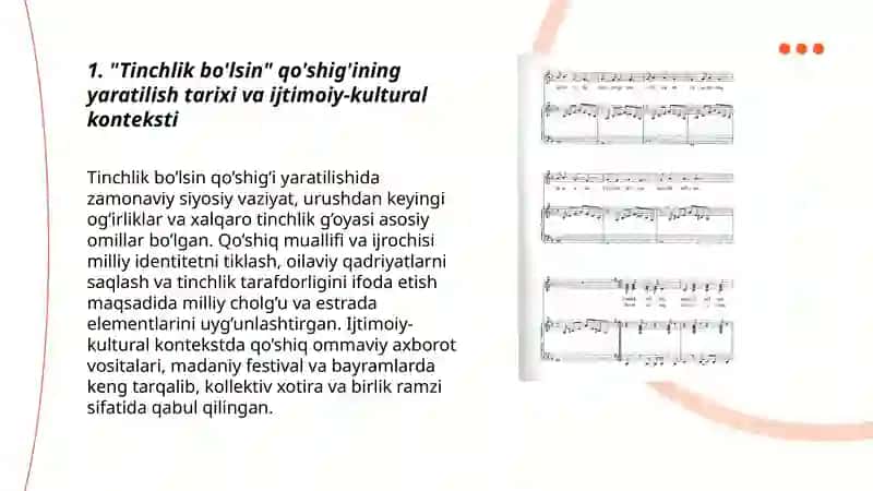 Tinchlik bo'lsin" qo'shig'ini musiqiy tahlil etish haqida tezis tayyorlash 3
