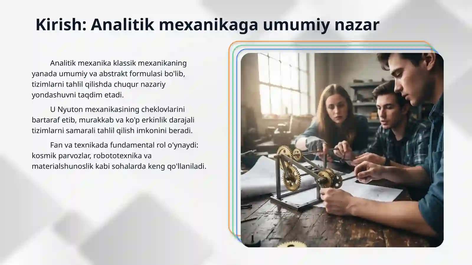 Analitik mexanika: Nazariya va amaliyot 3