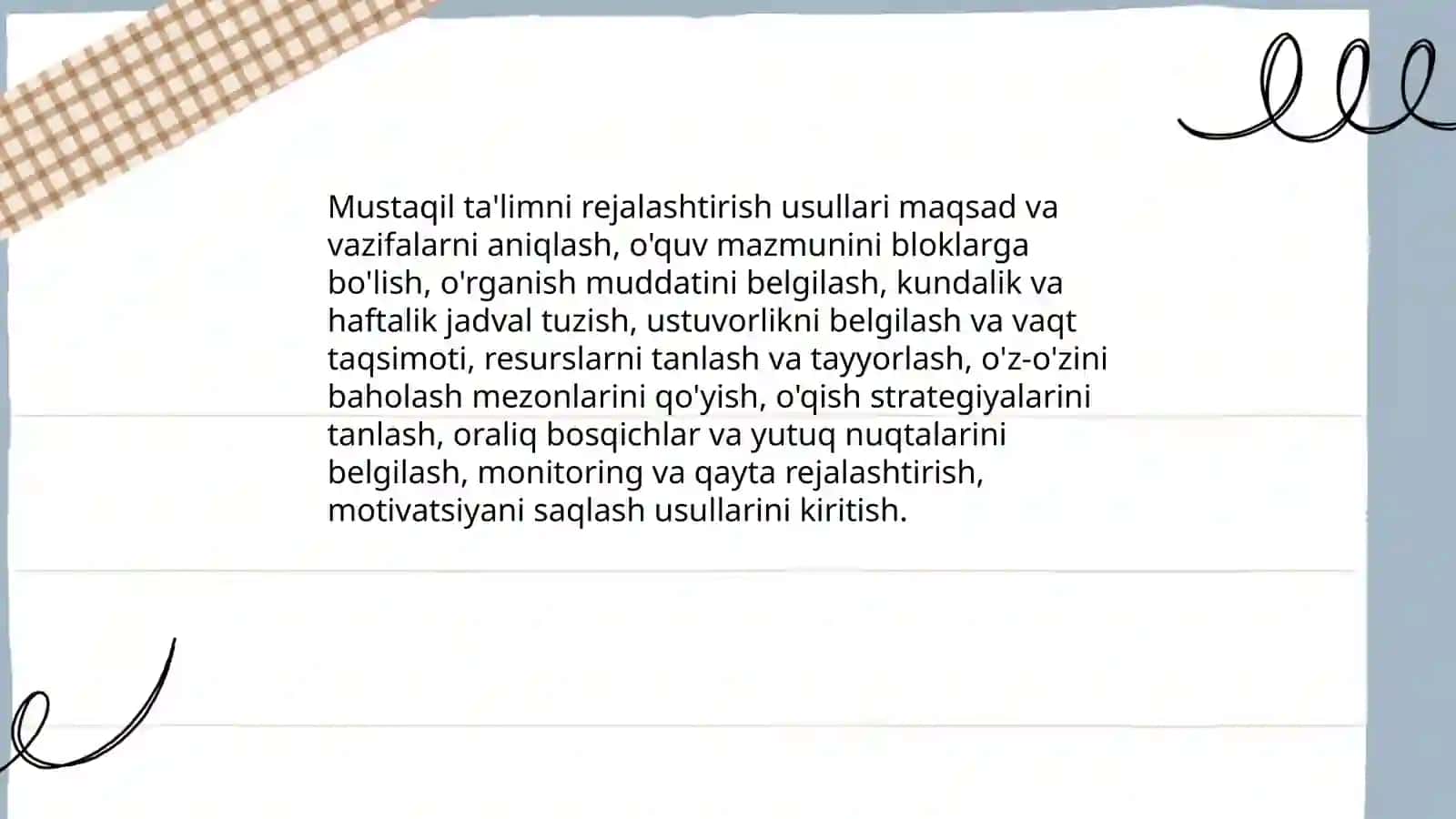 Mustaqil ta'limni rejalashtirish usullari 3