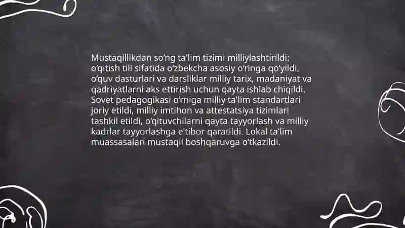 Mustaqillikdan keyin talim sohasidagi oʻzgarishlar 3