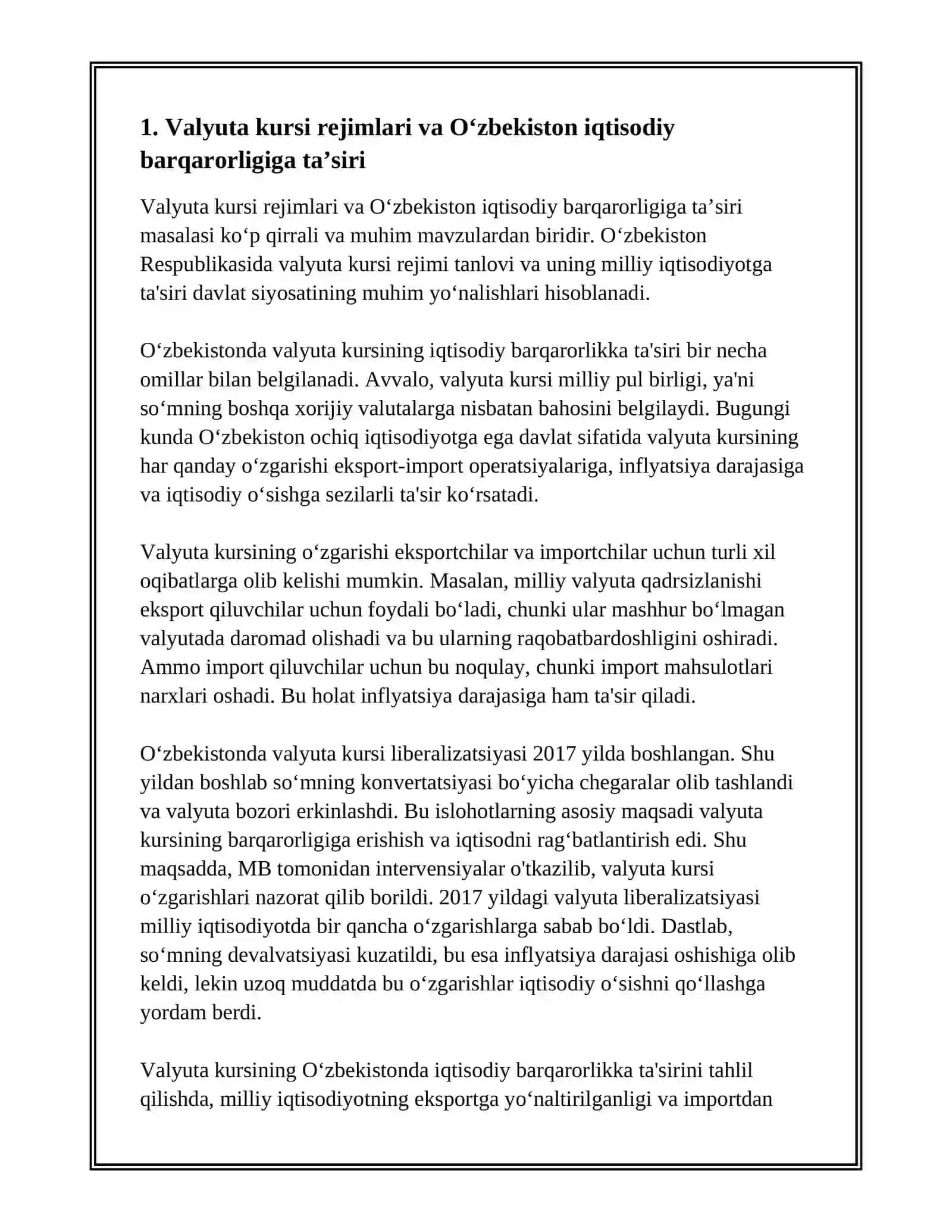 VALYUTA KURSINING IQTISODIY BARQARORLIKKA TASIRI: OʻZBEKISTON TAJRIBASI 3
